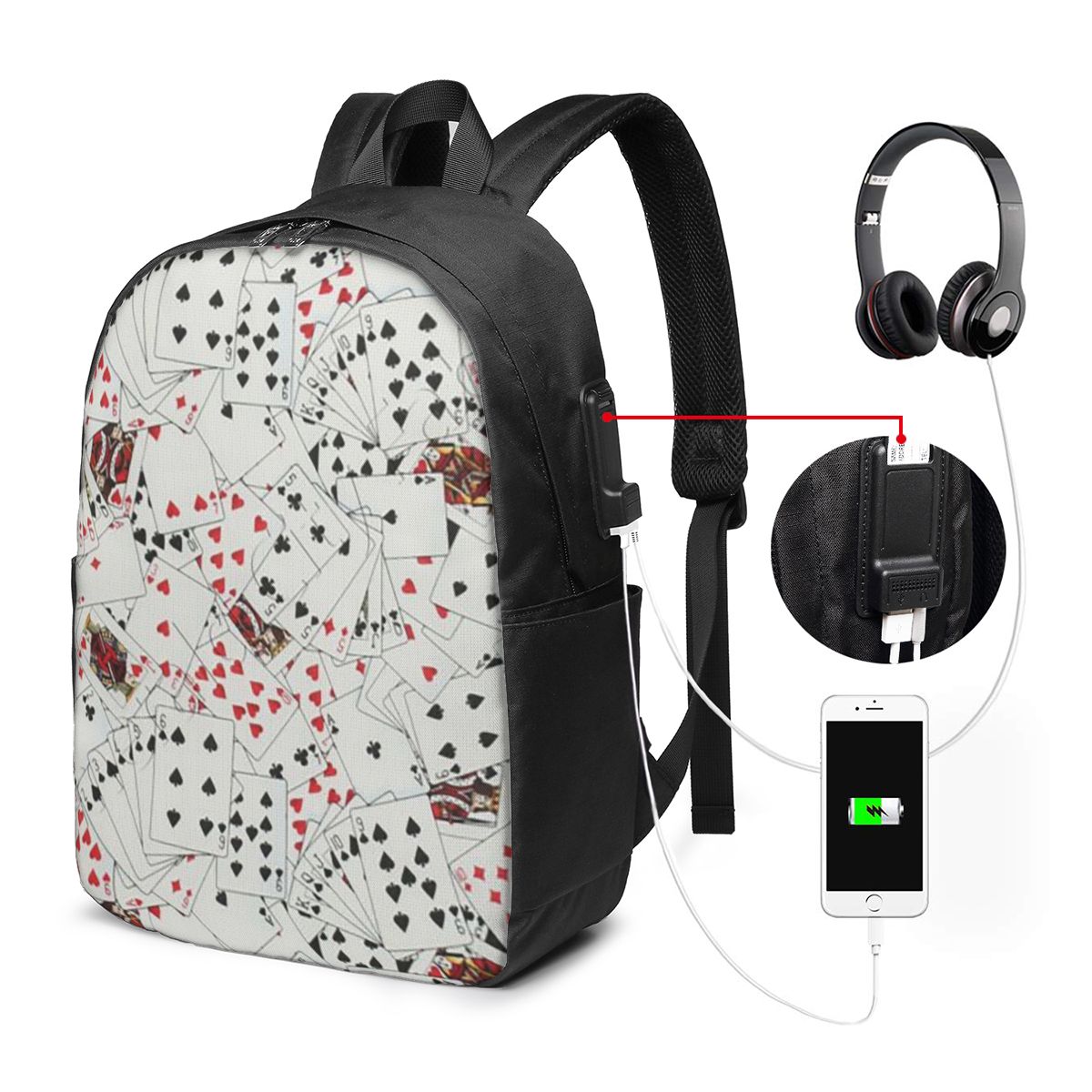 Women'S Bag - Playing Cards Poker Print Backpack Travel