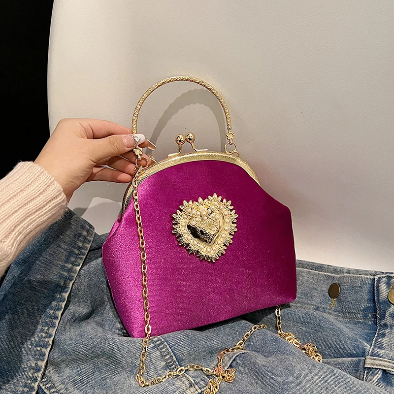 Chains Velvet Frame Heart Dinn - đánh giá và giá Women Bags Discount